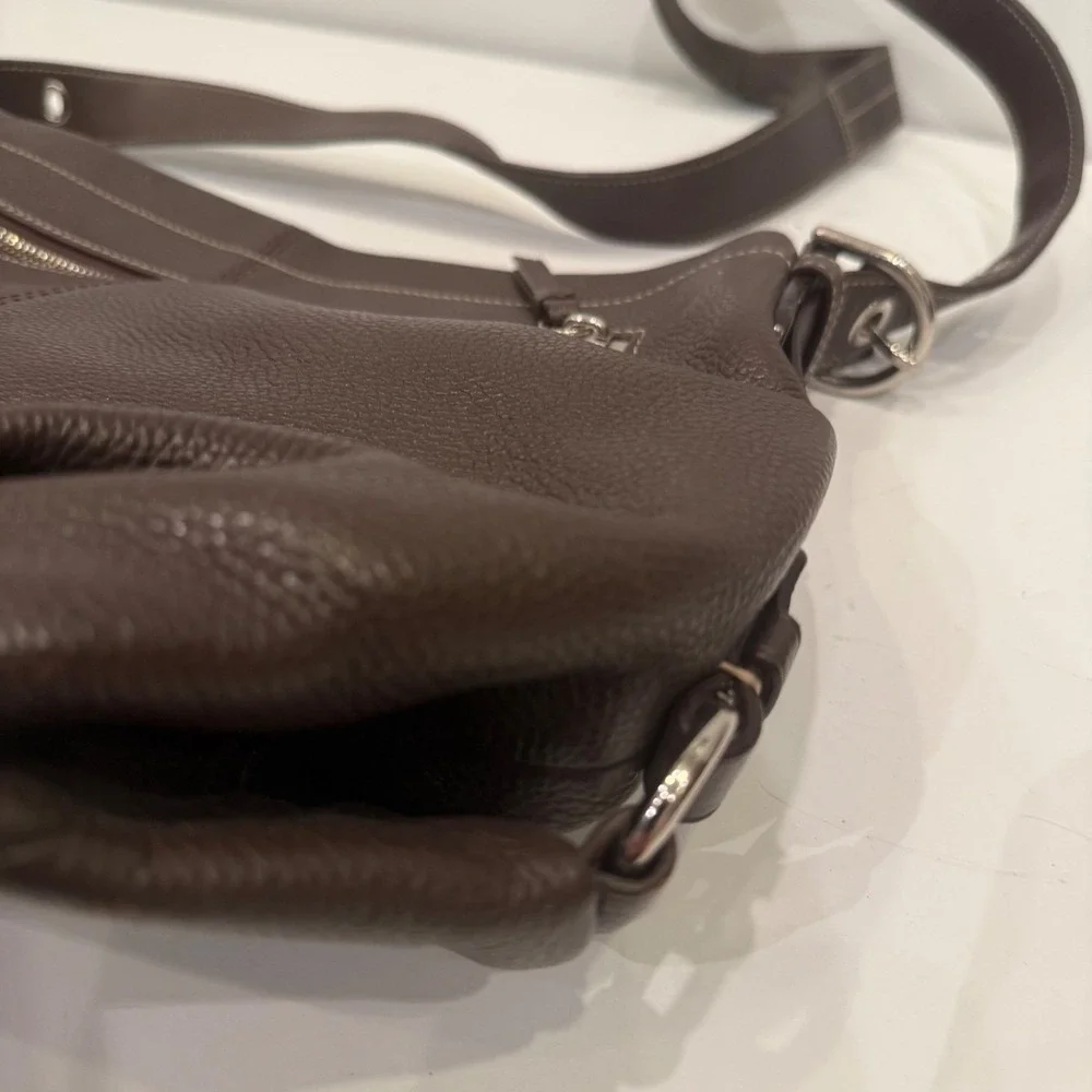 Coach Brown Pebbled Leather Hobo Shoulder Bag with Lilac Lining 10682‎